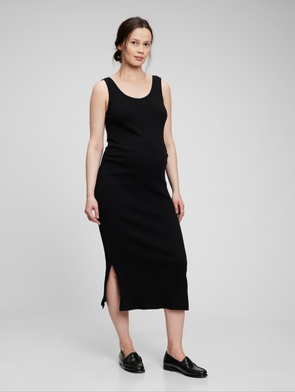 Black Ribbed Midi Maternity Dress